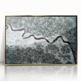 Mid-century modernist style large art print of Adirondack scenery in gold framed acrylic, ideal for modern art wall decor.