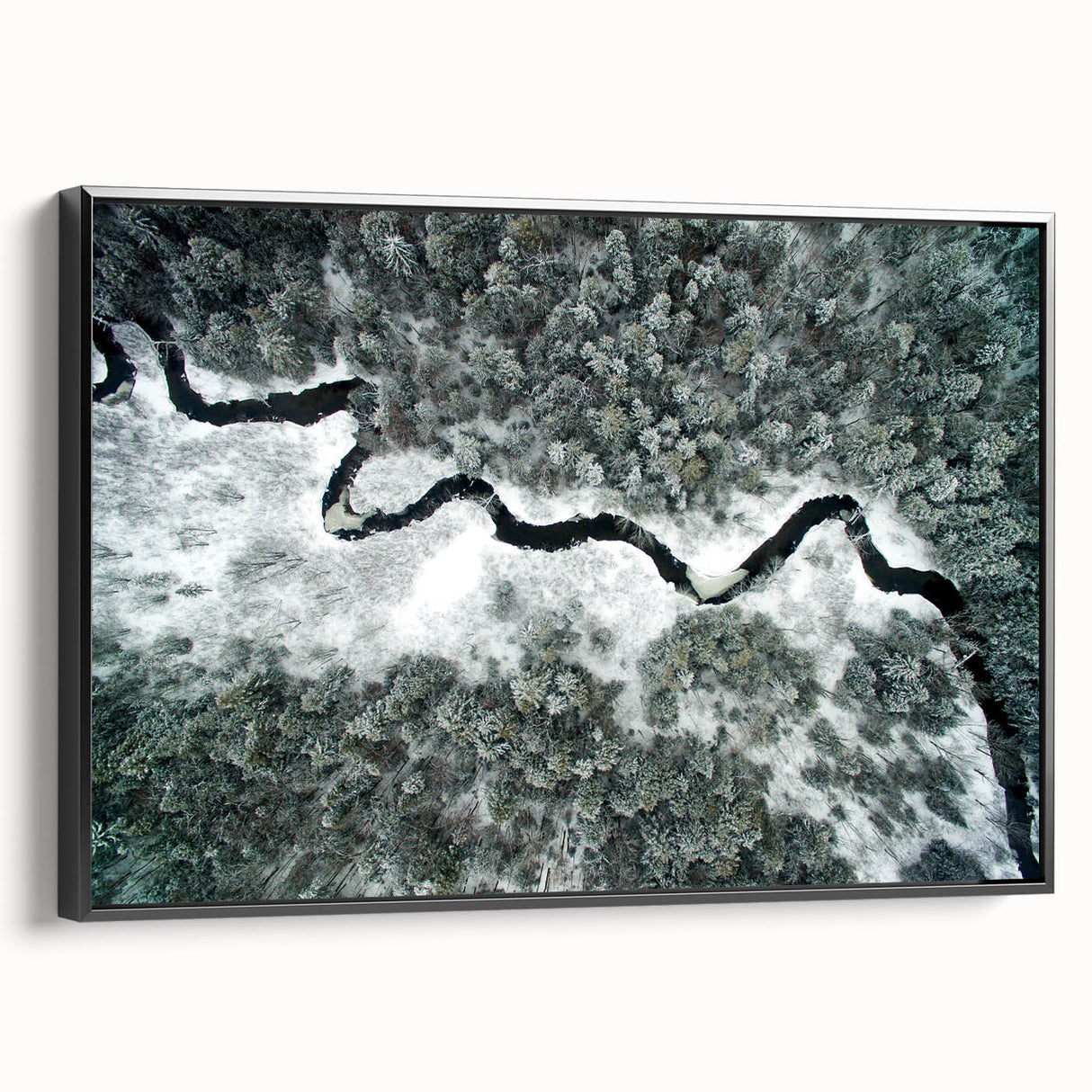 Black and white landscape art painting of Adirondacks on framed canvas, ideal for bedroom wall art.