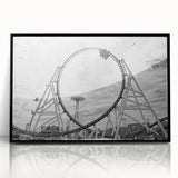 Large abstract wall art depicting Coney Island in muted colors on a framed acrylic, suitable for modern living room decor.