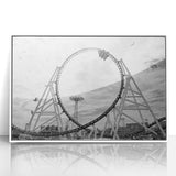 Framed acrylic print of Coney Island with art deco design in pastel shades, ideal for modern nursery wall art.