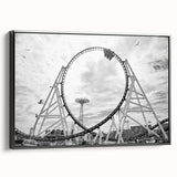 Black and white framed canvas of Coney Island landscape, ideal for bedroom wall decor.