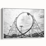 Vintage poster art of Coney Island with vibrant colors on a framed canvas, suitable for extra large living room wall.