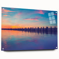 Large abstract wall art depicting Long Island, NY, in muted blue and green tones on acrylic glass.