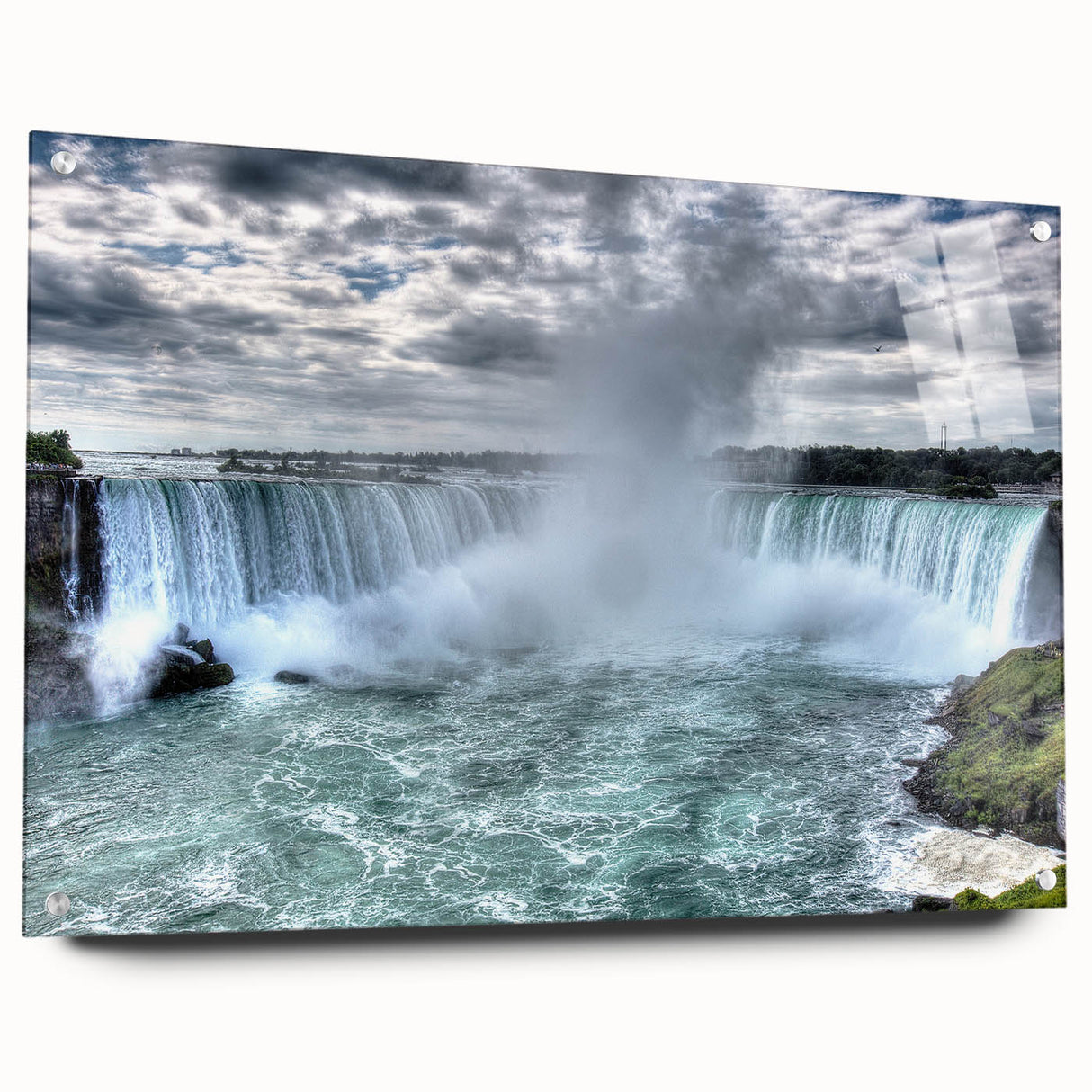 Acrylic print of Niagara Falls in natural colors, ideal for dining room or bedroom decor.