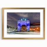 Extra large abstract art print of Brooklyn skyline in muted gray and gold tones on a framed canvas.