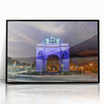 Large abstract wall art depicting the Brooklyn Bridge in muted grays and blues, acrylic print framed in black.