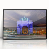 Large abstract wall art depicting the Brooklyn Bridge in muted grays and blues, acrylic print framed in black.