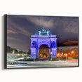 Black and white framed canvas of Brooklyn Bridge landscape, vintage poster style, ideal for bedroom wall art.