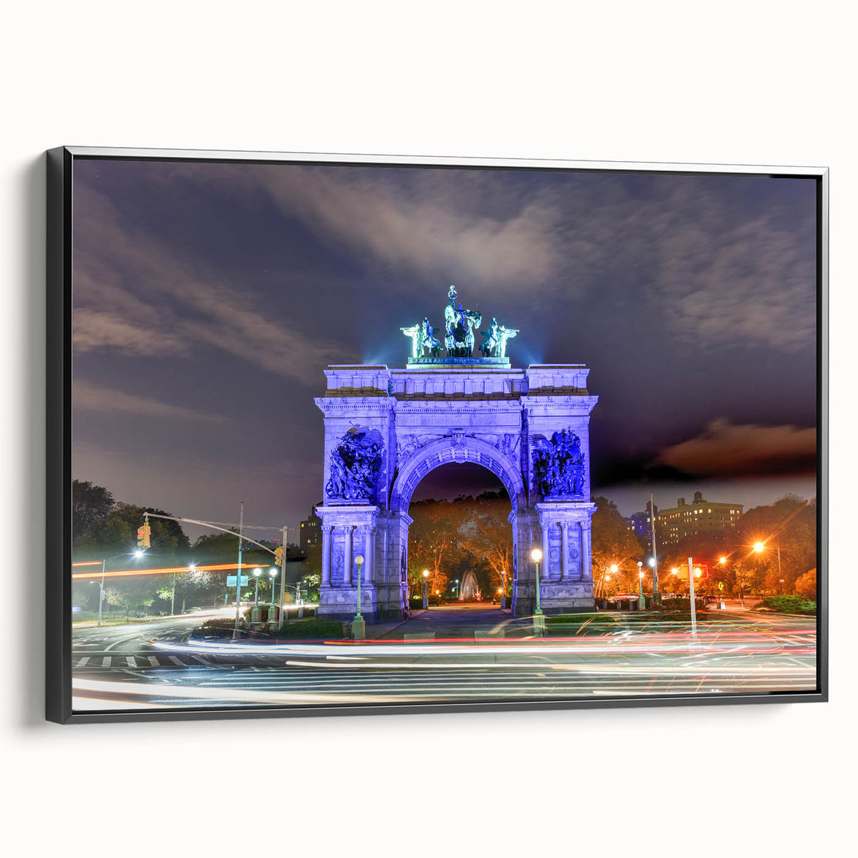 Black and white framed canvas of Brooklyn Bridge landscape, vintage poster style, ideal for bedroom wall art.