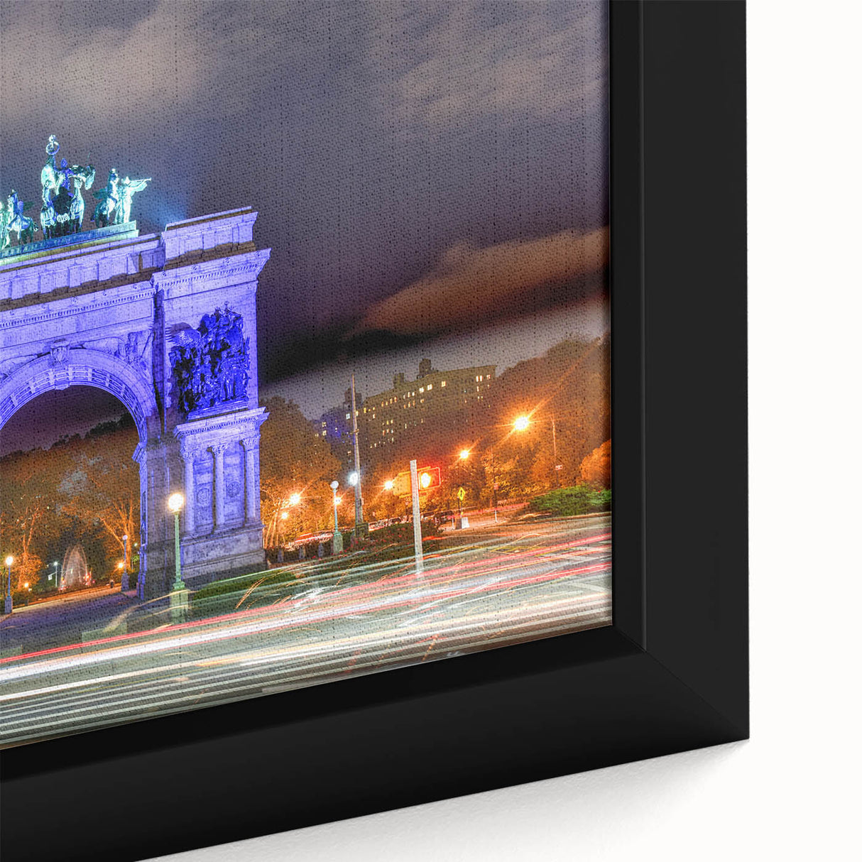Textured black wall art of Brooklyn Bridge with colorful twilight hues, framed canvas, ideal for living room decor.