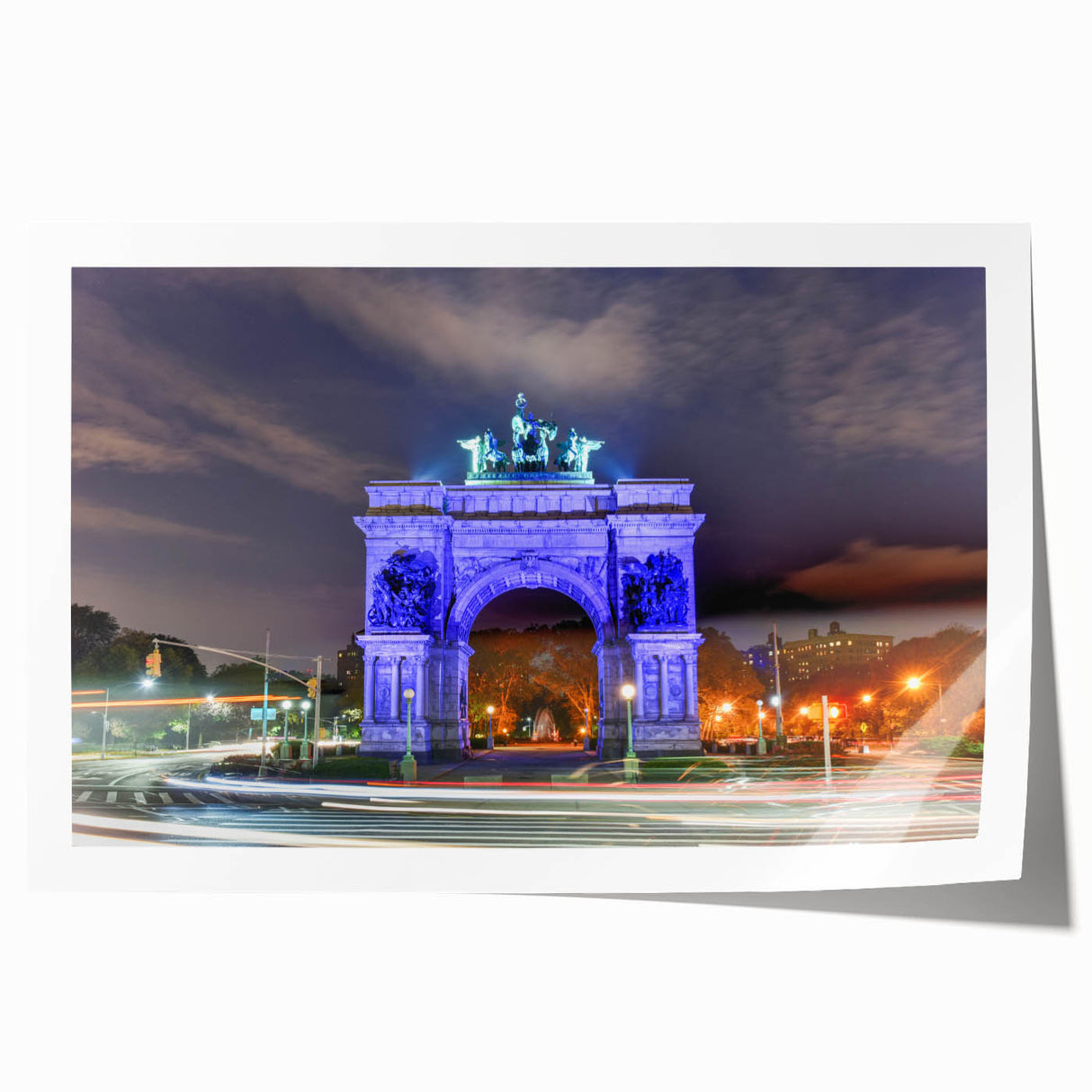 Rolled print of Brooklyn Bridge with soft gray and blue skyline, ideal for art wall dining room.