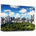 Acrylic print of Central Park with vivid green and blue tones, ideal for dining room ambiance.