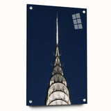 Acrylic print of the Chrysler Building in muted gray tones, ideal for modern bedroom or dining room decor.