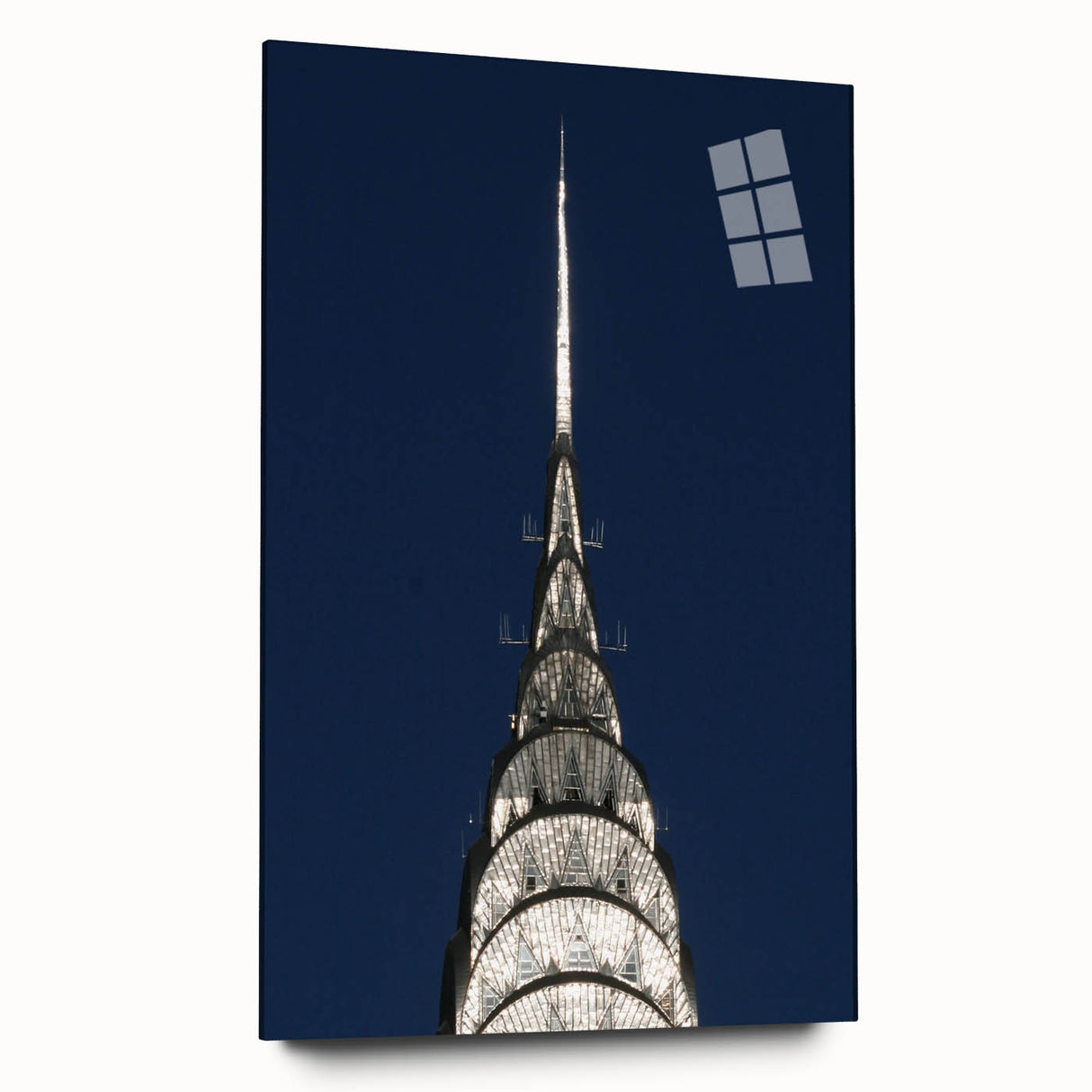 Acrylic print of the Chrysler Building in monochrome tones, suitable for bedroom or dining room art.