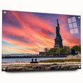 Acrylic print of Ellis Island with a muted color palette, ideal for dining room art.