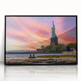Large abstract wall art depicting Ellis Island in muted grayscale tones on a framed acrylic, ideal for modern art wall decor.