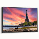 Black and white vintage poster art of Ellis Island on framed canvas, suitable for bedroom wall decor.