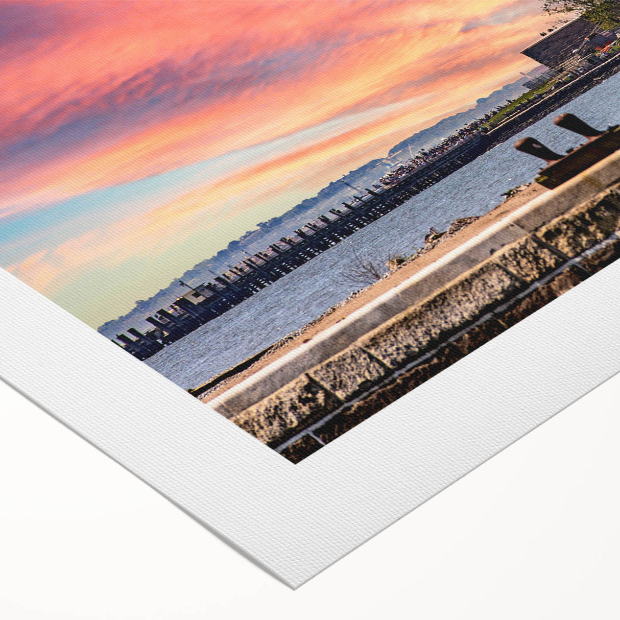 Art deco poster of Ellis Island in muted sepia tones on rolled canvas, suitable for dining room wall art.