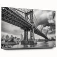 Acrylic print of the Manhattan Bridge in muted gray and blue tones, suitable for bedroom or dining room decor.