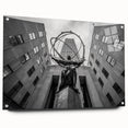 Acrylic glass print of the NYC Rockefeller view in muted urban tones, suitable for bedroom or dining room decor.