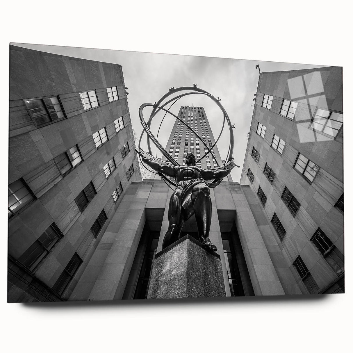 Acrylic print of New York City skyline in muted gray tones, suitable for bedroom or dining room art.