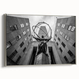 Framed canvas of a vintage New York City skyline in black with colorful accents, ideal for office decor.