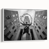 Vintage poster art of NYC Rockefeller Center in colorful art palette on extra large framed canvas, ideal for living room.