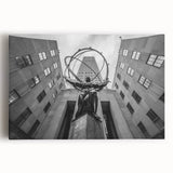 Black and white photo of NYC from Rockefeller Center on large stretched canvas, ideal for kitchen wall art.