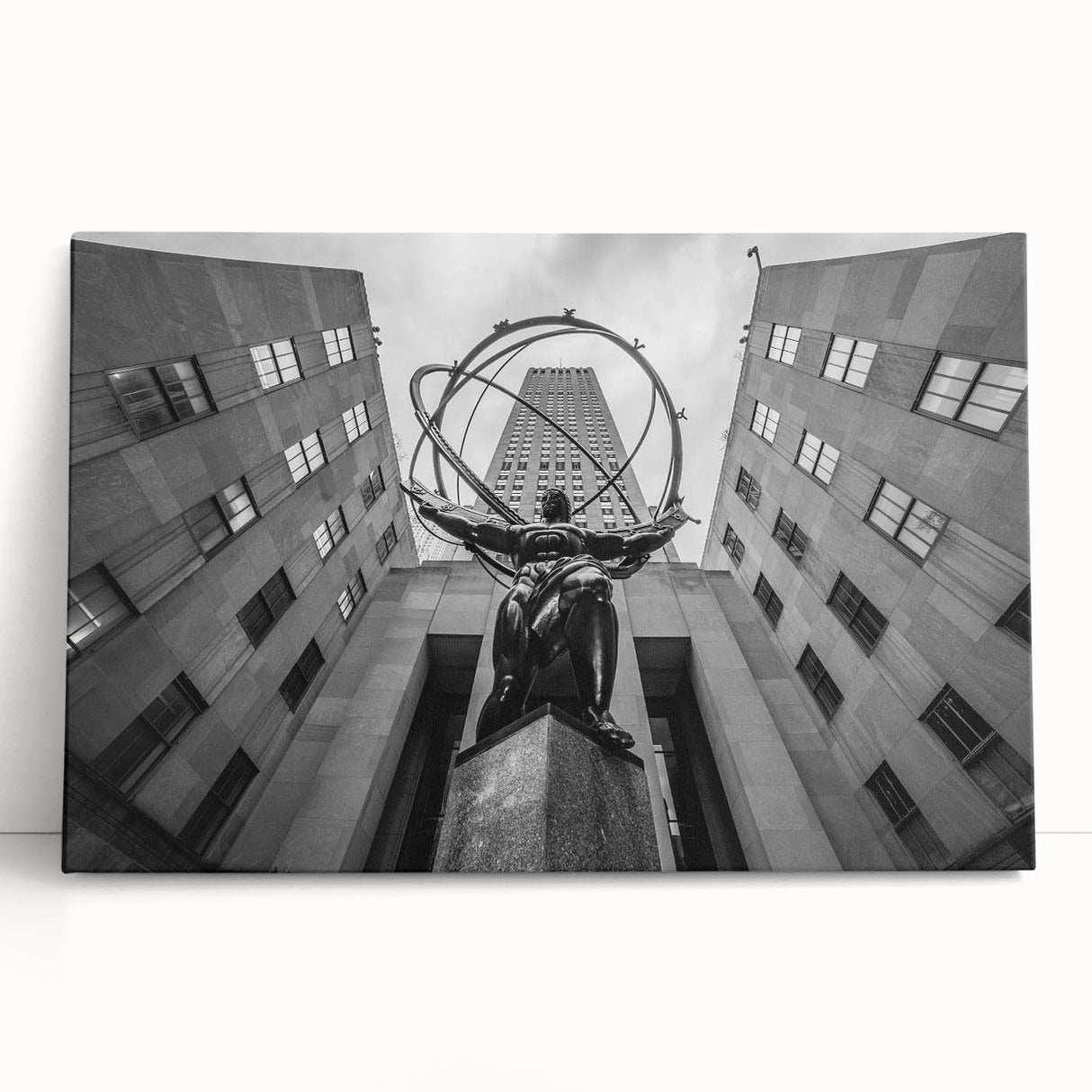 Black and white large art print of New York City skyline on stretched canvas, ideal for kitchen wall art.