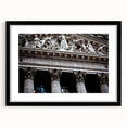Extra large abstract art print of colorful, textured New York City skyline on a framed black canvas.