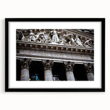 Extra large abstract art print of colorful, textured New York City skyline on a framed black canvas.