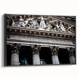 Black and white framed canvas depicting a vintage-style New York City skyline, ideal for bedroom wall art.