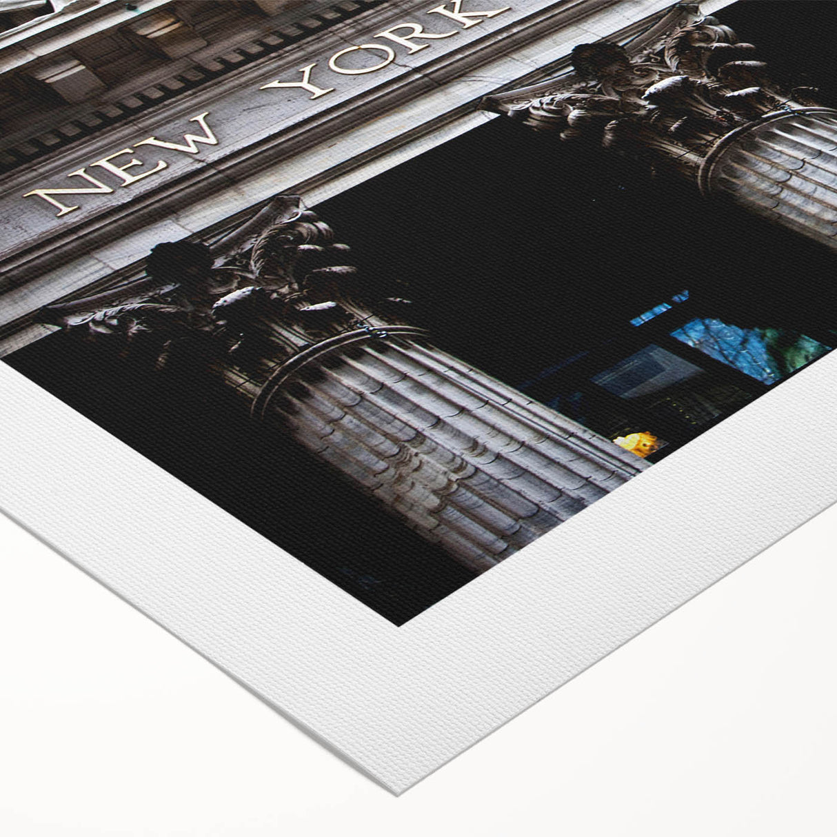 Art deco poster of New York City skyline in muted gray, ideal for dining room wall art, printed on rolled canvas.