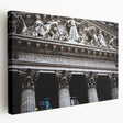 New York City skyline in muted gray and blue tones on a large stretched canvas, ideal for kitchen wall art.