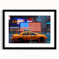 Colorful abstract art print of NYC Times Square in vibrant hues on a large framed canvas, ideal for living room decor.