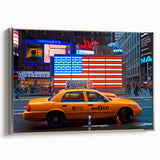 Landscape art painting of Times Square with colorful art details on a silver-framed canvas, ideal for vibrant office decor.