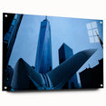 Acrylic print of New York City skyline in muted gray tones, ideal for modern bedroom or dining room decor.