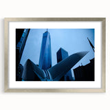 Textured art of NYC skyline in muted gray, acrylic print in silver frame, suitable for bedroom decor.