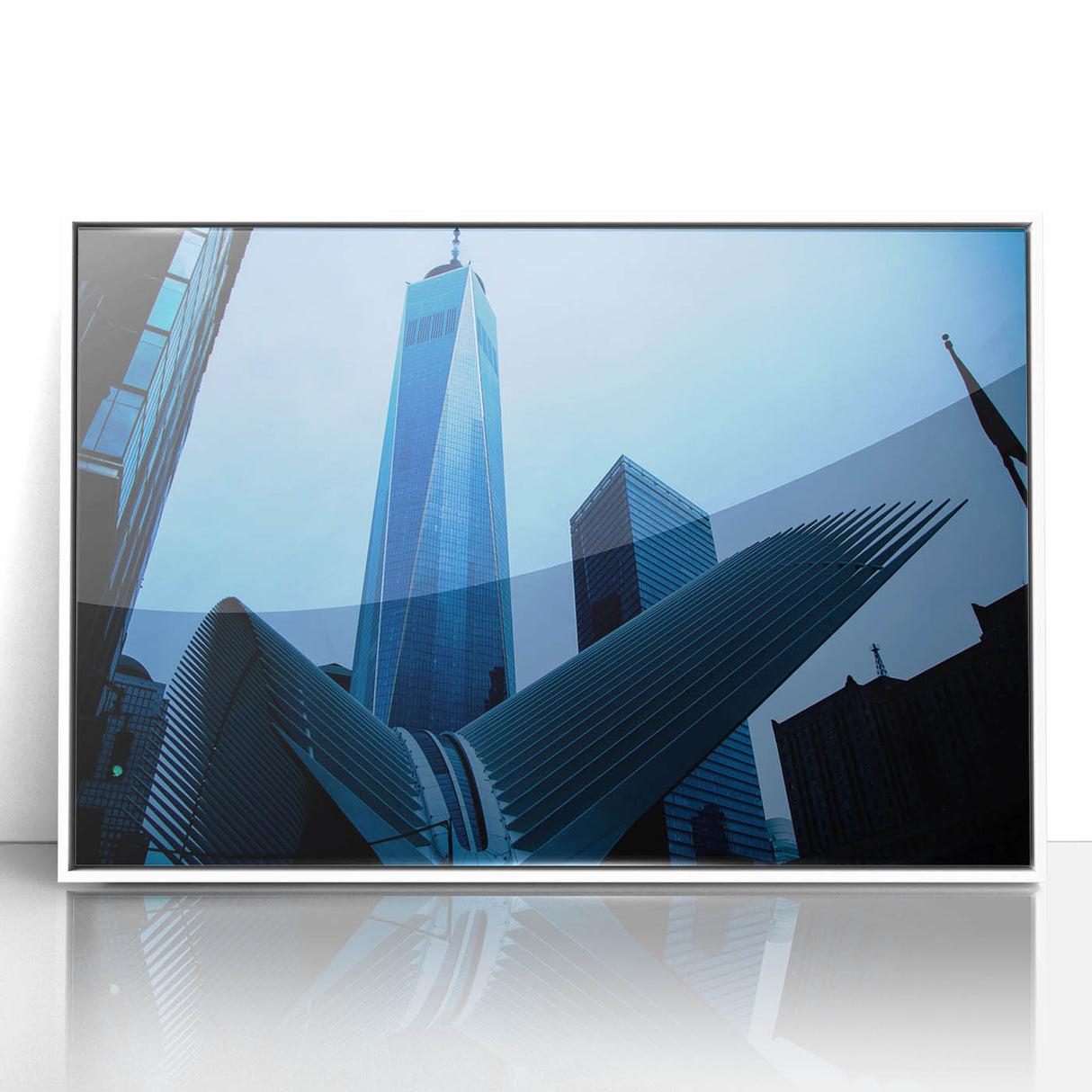 Acrylic print of New York City skyline with muted gray tones, ideal for modern art wall decor.