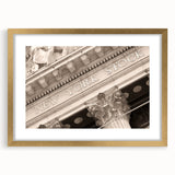 Extra large abstract art print of Wall Street, featuring textured gray and gold tones on a framed canvas.