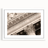Abstract art print of Wall Street featuring muted gray and blue tones on a white-framed poster.