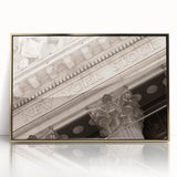 Framed acrylic print of Wall Street with muted gray and gold tones, in a mid-century modernist style.