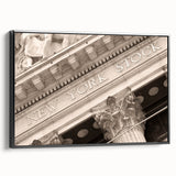Black and white framed canvas of Wall Street featuring vintage poster style, ideal for bedroom wall art.