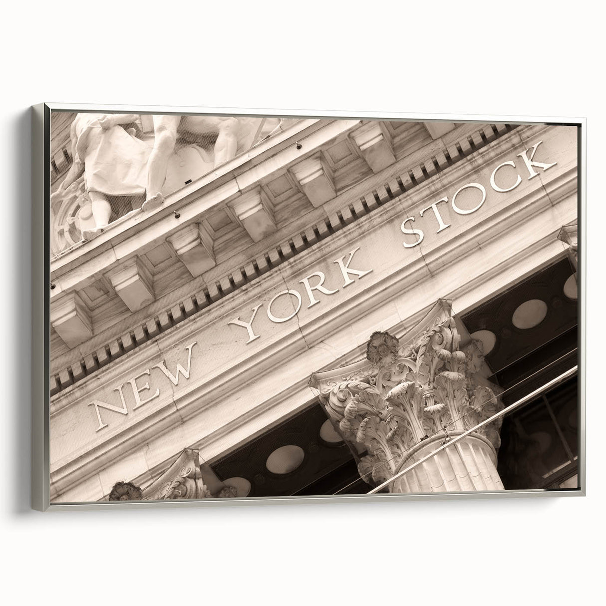 Landscape art painting of Wall Street with vintage poster style in black and colorful hues on framed canvas.