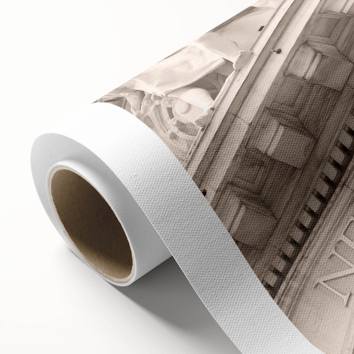 Art Deco style New York City Wall Street scene on rolled canvas, featuring muted gray and blue tones.