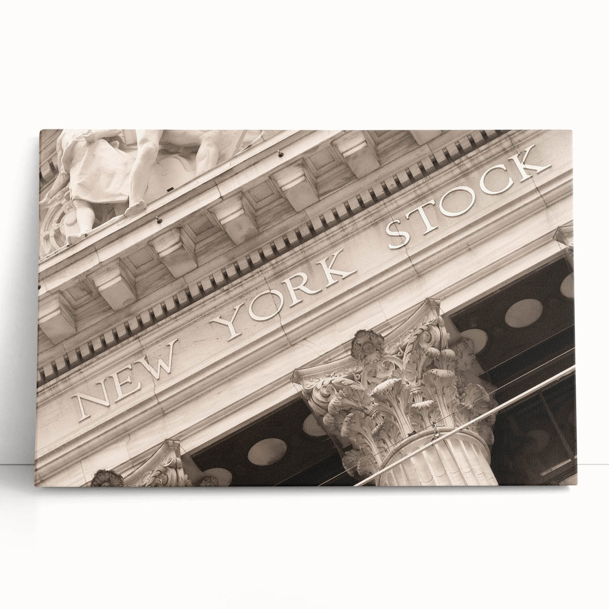 Black and white stretched canvas of Wall Street scene, ideal for kitchen wall art or bedroom ambiance.