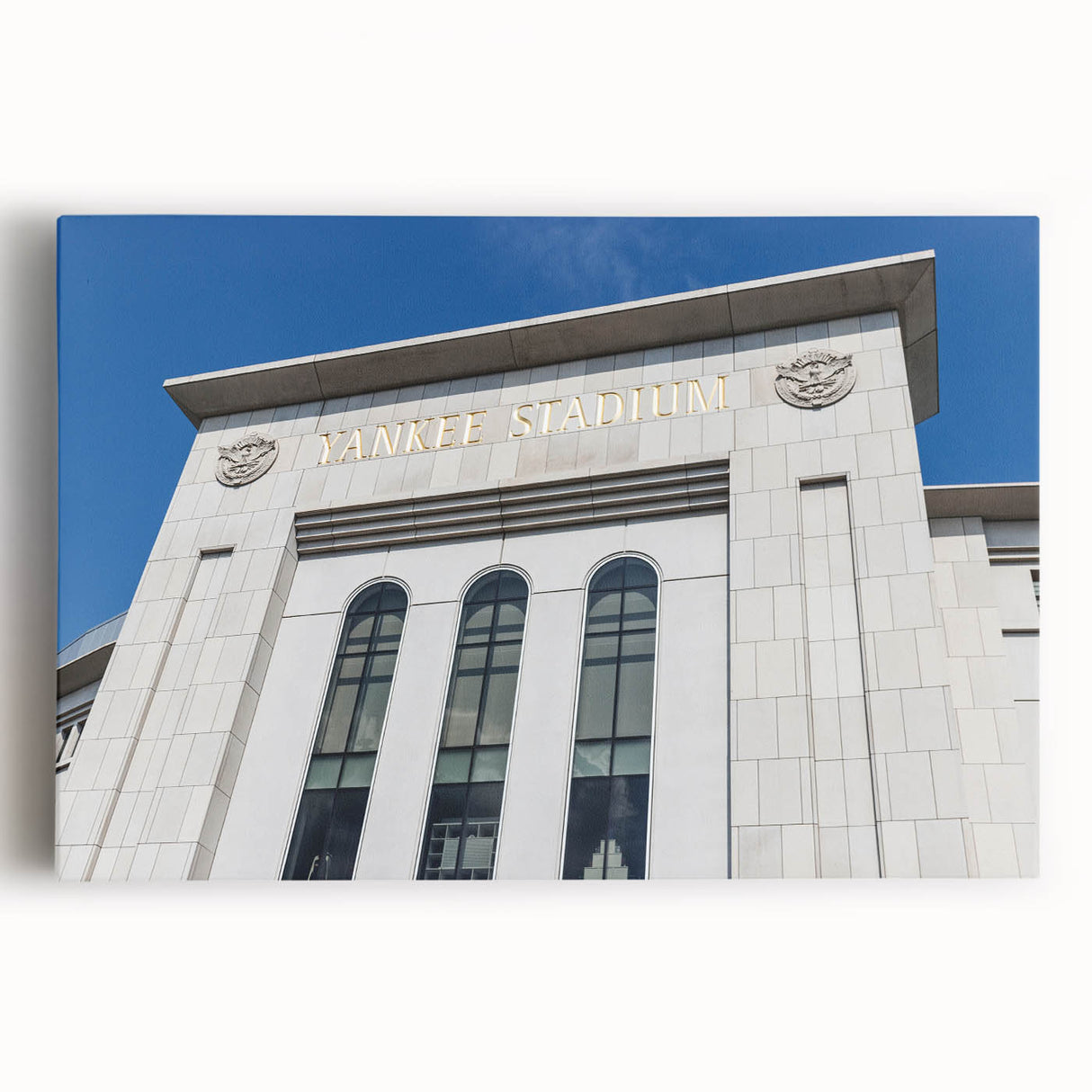 Black and white large art print of Yankee Stadium, stretched canvas, suitable for kitchen wall art.