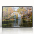 Large abstract wall art depicting vibrant orange and blue Oklahoma scenery on a black framed acrylic.