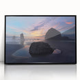 Large abstract wall art depicting Cannon Beach, Oregon in muted earth tones on a framed acrylic.