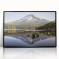 Large abstract wall art of Mount Hood in muted earth tones, framed in black acrylic, ideal for modern living room decor.